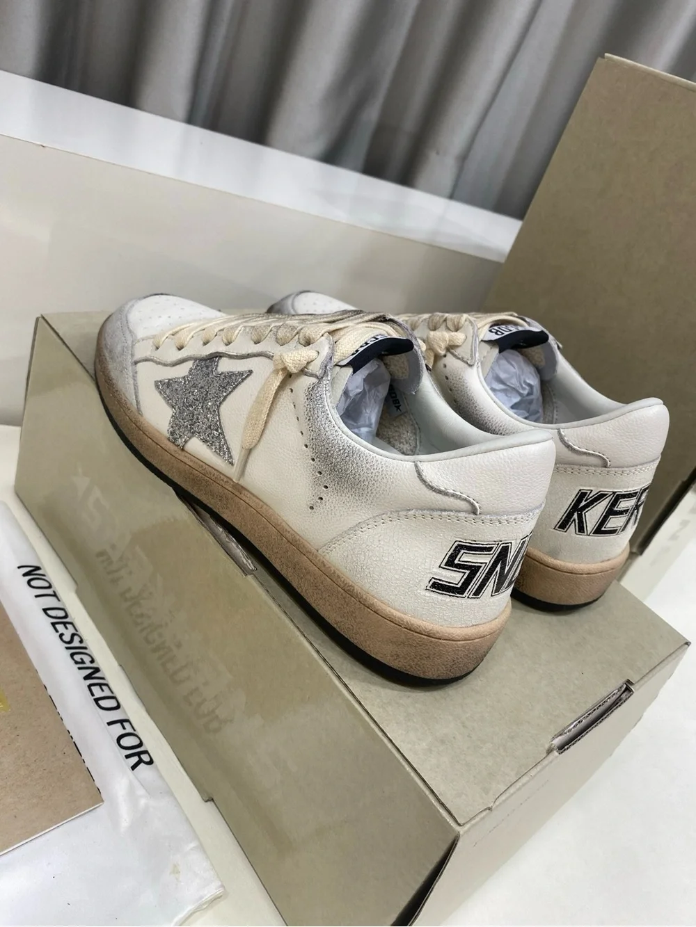 Golden Goose White Cream Sneakers with Silver Glitter Star